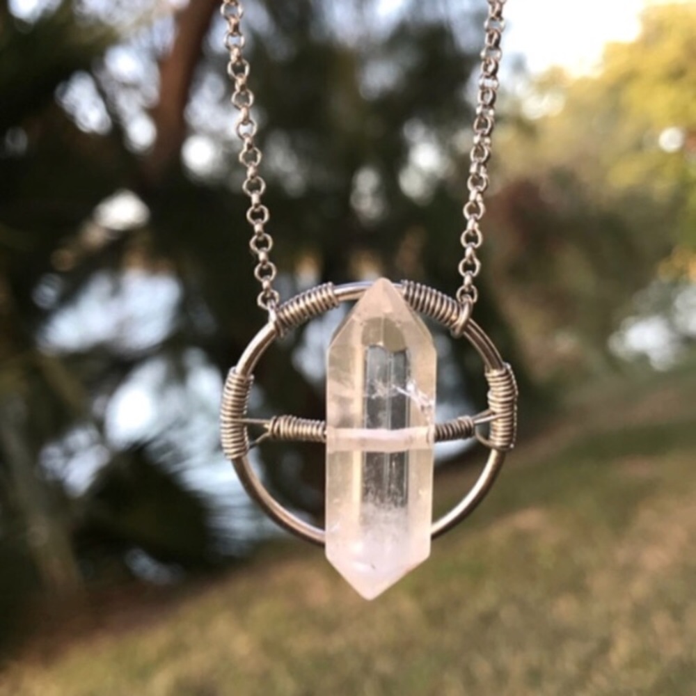 Crystal quartz necklace . Genuine Double point crystal quartz boho gem necklace - Picture 2 of 9